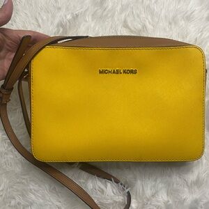 Michael Kors Mustard and Brown colored Crossbody Bag